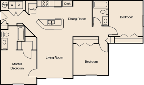 Floor plan for 3 beds, 2 baths, 1218 sqft